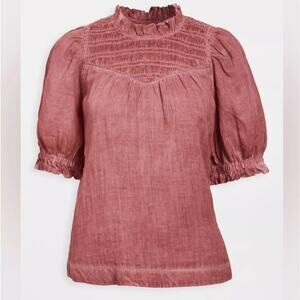 Sea New York Yara Shirred Puff Sleeve Yoke Top Pink 6